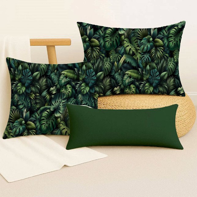 Coussin Tropical Monstera Botanique Vert Jungle Plaid (Throw Pillow)