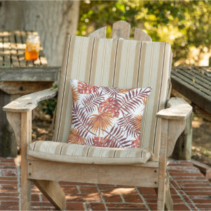 Coussin Tropical Orange Brown Palm Feuille Aquarelle Art O