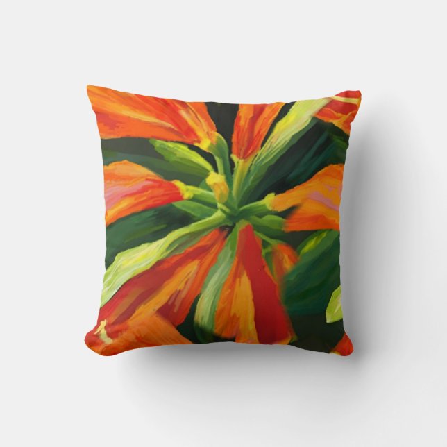 Coussin Tropical. Orange Lily réversible pilon (Recto)