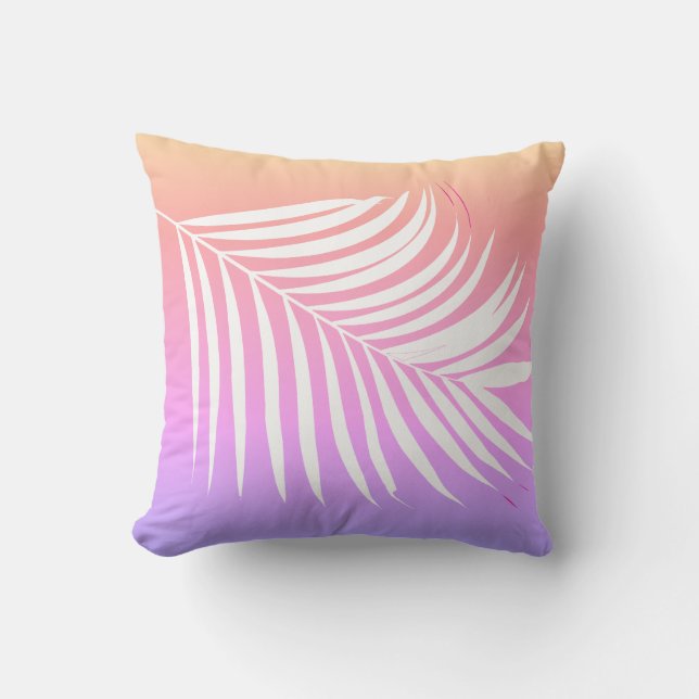 Coussin Tropical Palm Leaf Art Rose Orange Girly Don 2025 (Recto)