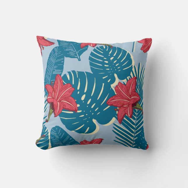 Coussin Tropical Palm sans couture feuille bleu motif (Recto)