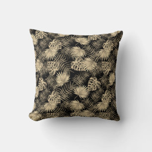 Coussin Tropical Palm Tree Feuille Motif Black Gold