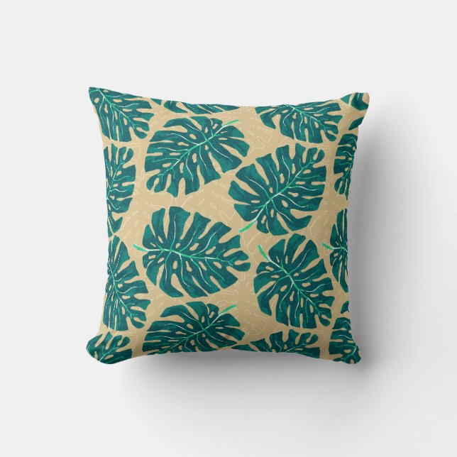 Coussin Tropical Palm Turquoise Beige (Recto)