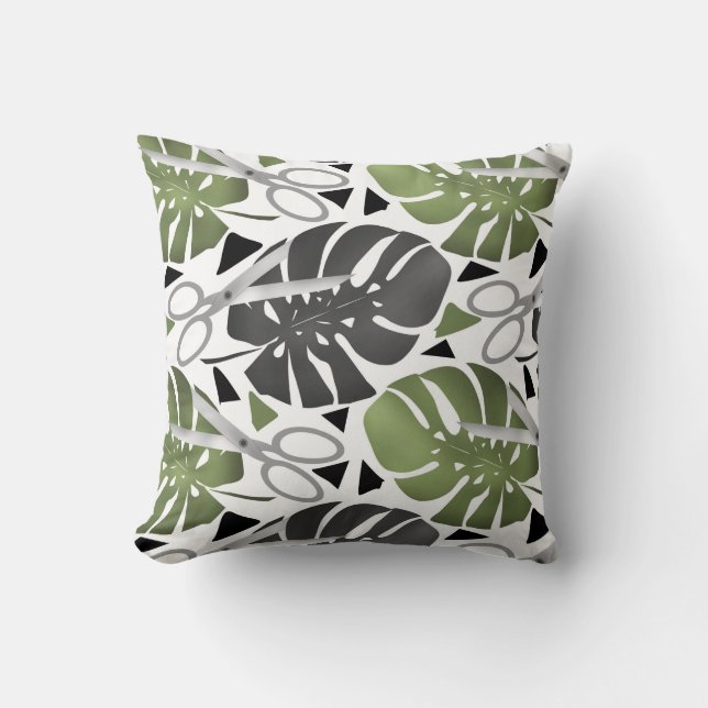 Coussin Tropical print monstera leaves scissors jungle exo (Recto)