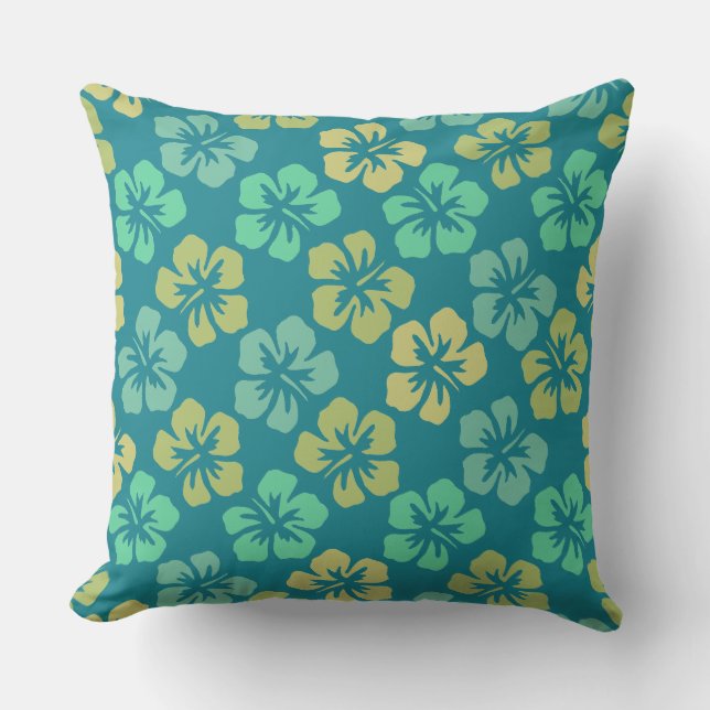 Coussin Tropical Teal Hibiscus Flower Pattern (Recto)