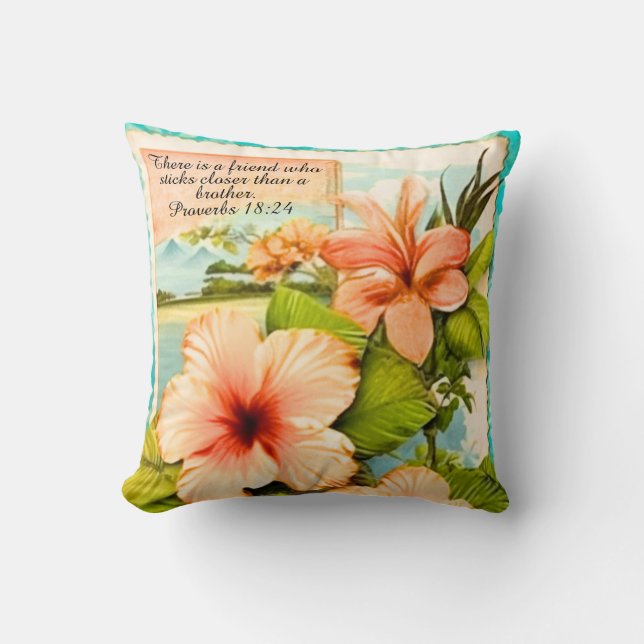 Coussin Tropical Throw Pillow Proverbs 18:24 (Recto)