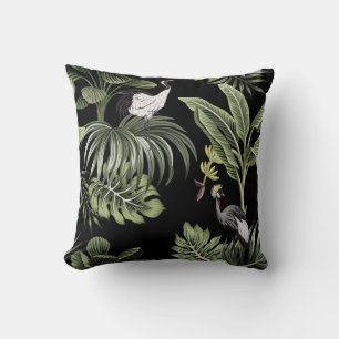 Coussin Tropical vintage nuit grue, palmiers, interdiction