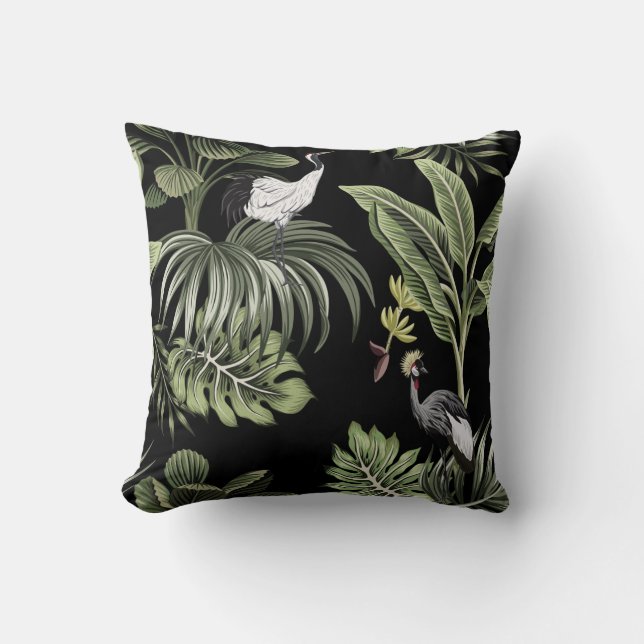 Coussin Tropical vintage nuit grue, palmiers, interdiction (Recto)