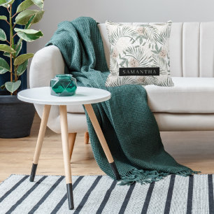 Coussin Tropical Watercolor Leaves & Flowers Pattern