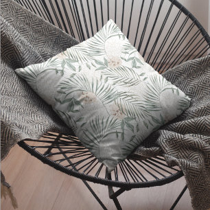 Coussin Tropical Watercolor Leaves & Flowers Pattern
