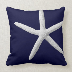 Coussin Tropical White Starfish sur Navy Blue Beach
