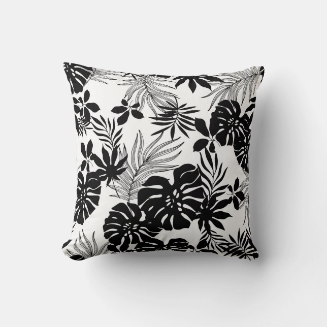 Coussin Tropiques Noires et Blancs : Nature Silhouettée (Recto)