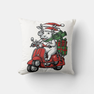 Coussin Trottinette à cheval de Noël drôle Design Vintage_
