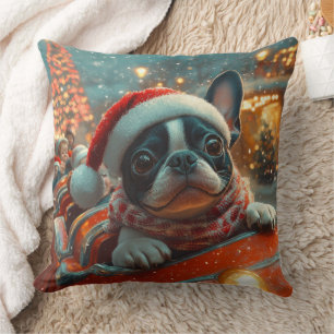 Coussin Trottinette de chien Boston Terrier Noël