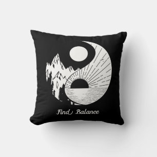 Coussin Trouver l'équilibre Zen Yin Yang Noir Blanc
