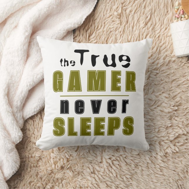 Coussin True Gamer ne dort jamais Cool de typographie Game (Couverture)