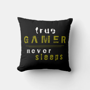 Coussin True Gamer ne dort jamais Typographie Black Gamer