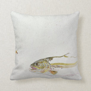 Coussin Truite chassant la mouche d'un pêcheur