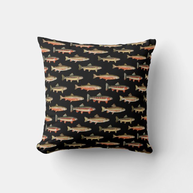 Coussin Truite Galore Noir 16 x 16 (Recto)
