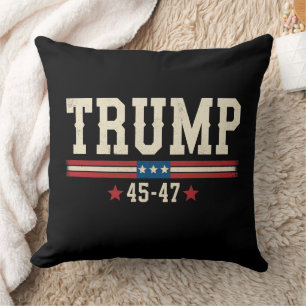 Coussin Trump 45 47 Drapeau Américain USA Rétro Vintage