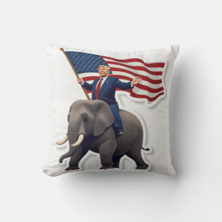 Coussin Trump à cheval sur un éléphant tenant le drapeau