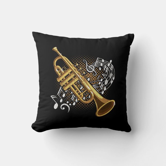 Coussin Trumpet Player Musical Notes Jazz Music Art (Recto)