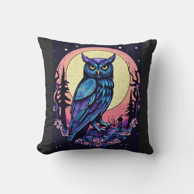 Coussin TShirt Lune de la Chouette Mystique Style Nocturne (Recto)