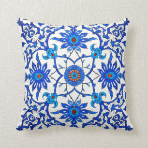 Coussin Tuile chinoise de Nouveau d'art - bleu et blanc de
