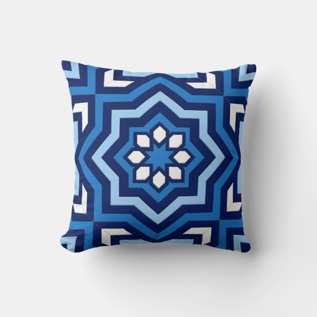 Coussin Tuile, cobalt, marine et bleu-clair marocains (Recto)