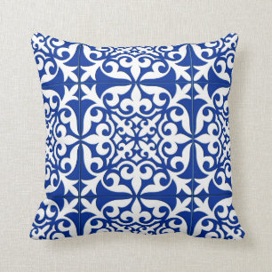 Coussin Tuile marocaine - bleu et blanc de cobalt