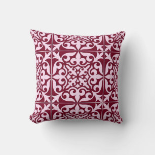 Coussin Tuile marocaine - bordeaux et rose