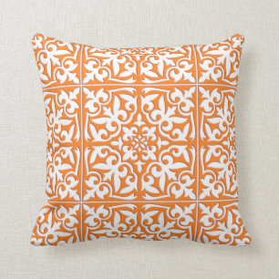 Coussin Tuile marocaine - orange et blanc de corail