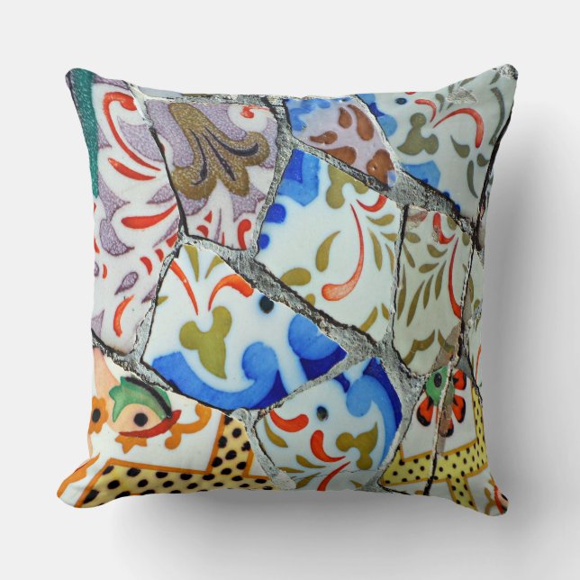 Coussin Tuiles de mosaïque de Guell du parc de Gaudi (Recto)