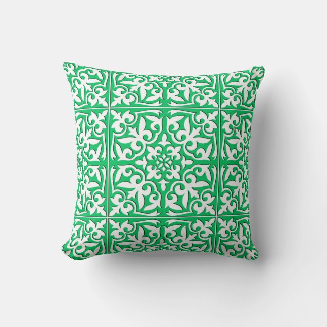 Coussin Tuiles marocaines - Jade vert et blanc (Recto)