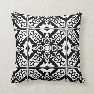 Coussin Tuiles marocaines - noir avec arrière - plan blanc