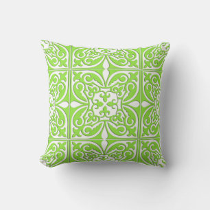 Coussin Tuiles marocaines - vert citron et blanc