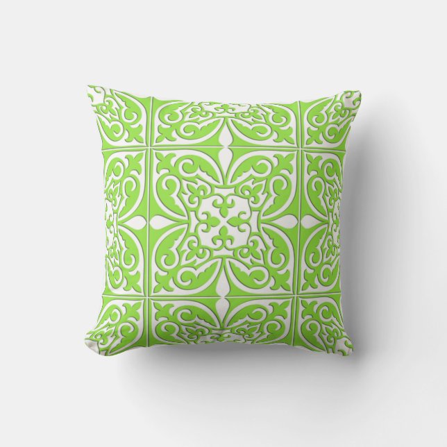 Coussin Tuiles marocaines - vert citron et blanc (Recto)