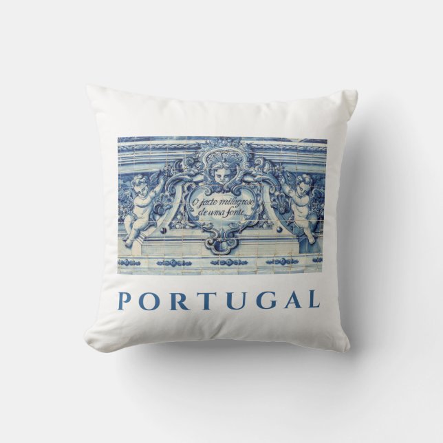Coussin Tuiles murales portugaises bleues et blanches avec (Recto)