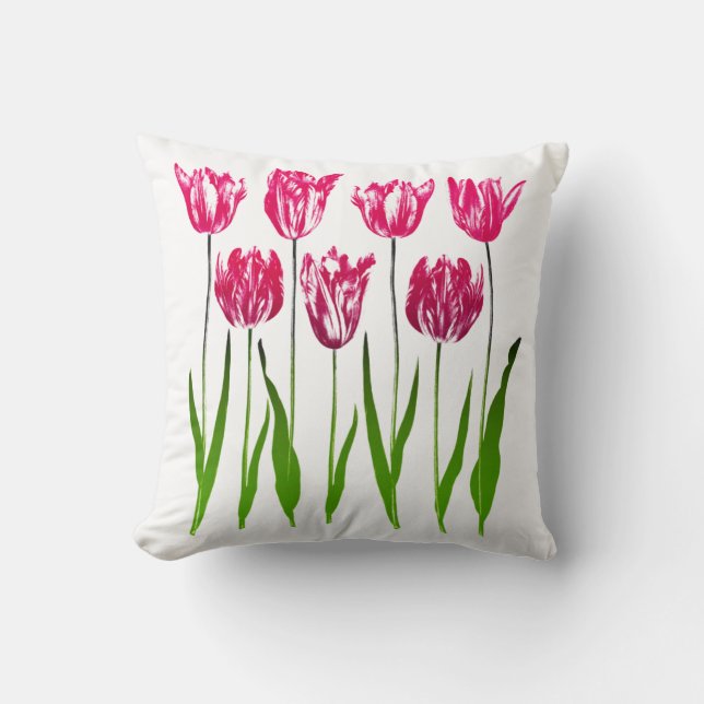 Coussin Tulip Garden Imprimer en rose et vert Fuchsia (Recto)