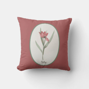 Coussin Tulipe botanique vintage Caméo Votre nom sur le do