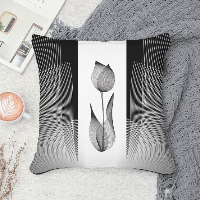 Coussin Tulipe classique Moiré floral noir et blanc minima (Créateur téléchargé)