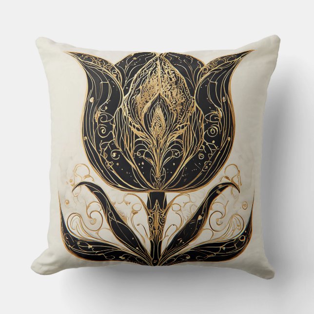 Coussin Tulipe noire Élégant style maison Art floral ✨ (Recto)