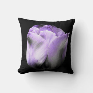 Coussin Tulipe violette et grise sur noir