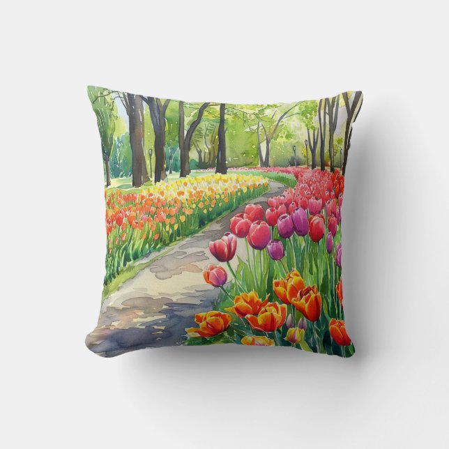 Coussin Tulipes dans le parc (Recto)