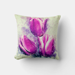 Coussin Tulipes d'aquarelle pourpre