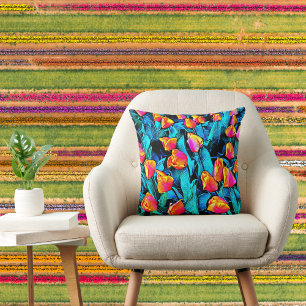 Coussin Tulipes d'art orange et or