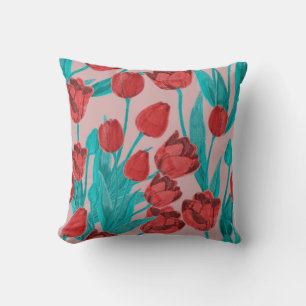 Coussin Tulipes de printemps, motif floral dessiné à la ma