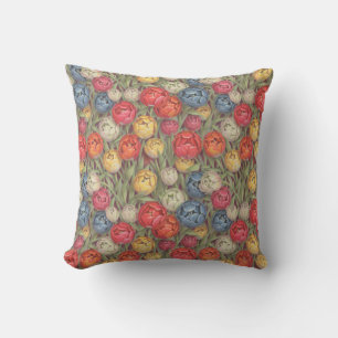 Coussin Tulipes dessinées au crayon multicolore