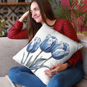 Coussin Tulipes en bleu de Delft
