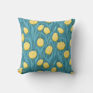 Coussin Tulipes en bleu et jaune